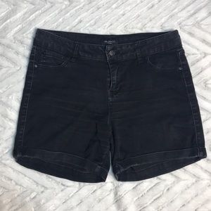 High rise black denim shorts